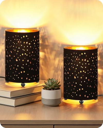 GOEBLESON Schwarze Kleine Nachttischlampen 2er Set，Vintage Retro Stil | inkl. 4W 2400K E27 LED-Birne, Lampe für Schlafzimmer Wohnzimmer Nachttisch Fensterbank Hotel