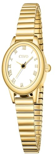 CIVO Vintage Watches for Women Small: Oval Case Roman Dial Analog with Expansion Band - Dainty Gold Ladies Dress Watch for Gifts Anniversary Valentine's Day