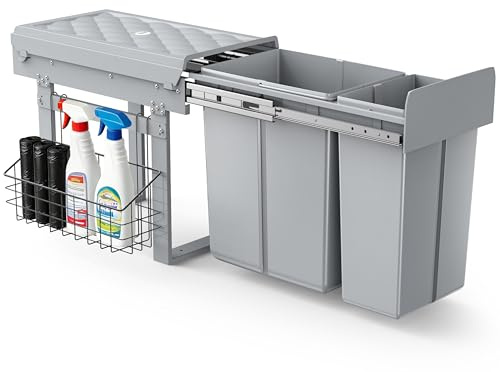 lovewind Cubo de basura tándem de 10 L + 20 L, cubo de basura para cocina, sistema de separación de residuos para armario inferior, cubo de basura para armarios a partir de 300 mm de ancho, separación