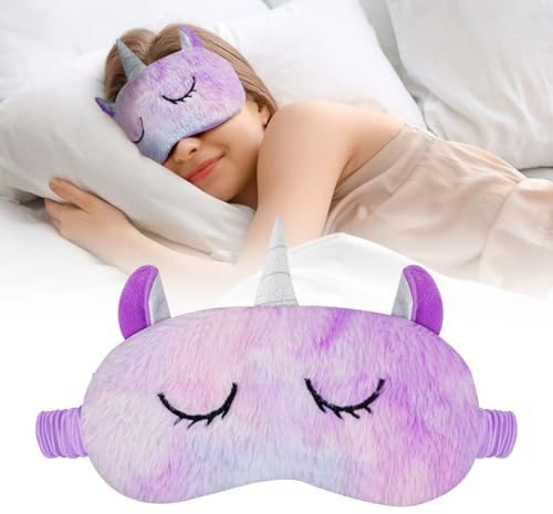 ACWOO Ögonmask, 3D söta djur sovmask ögonbindel, ludd karikatyr enhörning sova rolig nyhet ögonskydd, sovmask barn, sovmask roliga gåvor, sovmask, lila