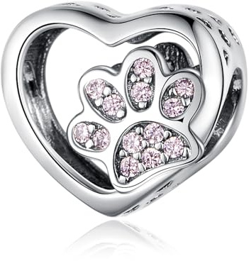 SOUTHPLUS Charms Pendentif Femme Coeur Chiens Chats Cordon Collier pour Pendentif Sterling 925 Breloque Bracelets Pour Maman Voyage ou Anniversaire (Cœur Patte Chat)