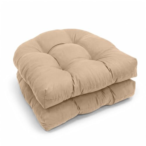 BOFITENG 2er Set Sitzkissen Outdoor 48x48cm 8cm dick, Sitzkissen Halbrund Niedriglehner Polster, Outdoor & Indoor, für Büro Gartenstühle und Rattansessel (Khaki)