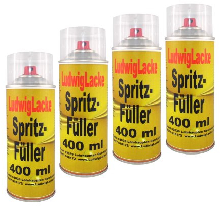 LudwigLacke 4 Spraydosen Spritzspachtel Spritzfüller Grundierung für Autolack grau