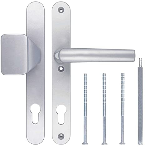 Türgriff/Türdrücker/Türklinke/Drückergarnitur DHS 92mm (Schildbreite 32mm) - Silber F1 - mit Knauf