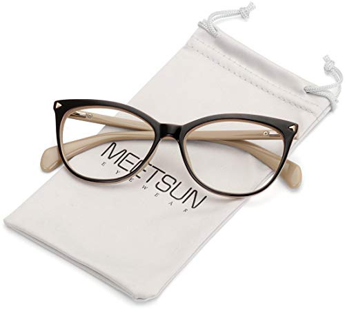 MEETSUN Non Prescription Glasses Frames For Women，Retro Cateye Fake Eyeglasses HD Clear Lens (Dark Brown Frame Clear Lens)