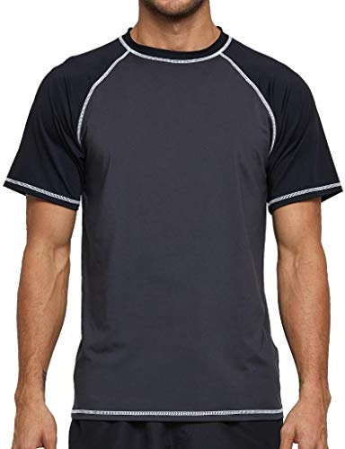 Arcweg Rash Guard Men Short Sleeves Shirt UPF 50+ Elastic Rash Vest Loose Fit Swimming Top Quick Drying Running Vest Sports Top