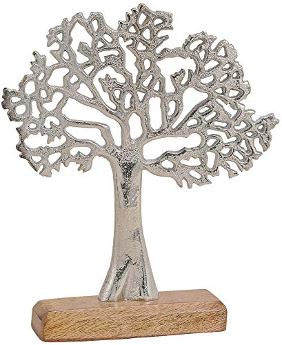 Matches21 - Escultura decorativa de árbol de metal y madera (1 unidad, 22 x 5 x 27 cm), color plateado y marrón