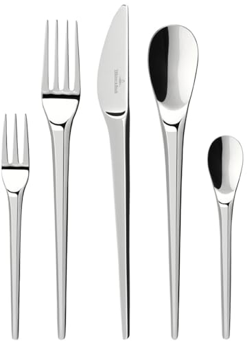 Villeroy & Boch - Newmoon Besteck Set 30 teilig 6 Personen, Spülmaschinenfest, Besteckset, Tafelbesteck, Cutlery Set, Essbesteck Set, Gabel, Messer, Löffel, Edelstahl