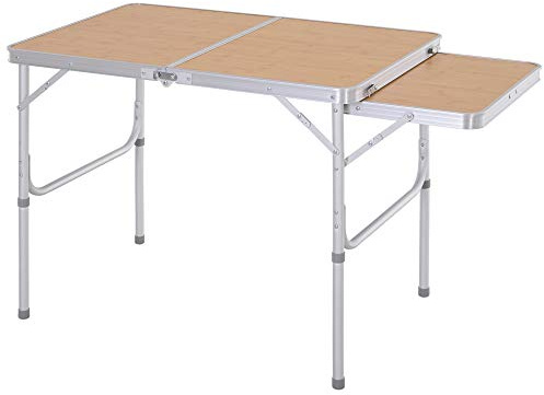 Outsunny Table de Camping Pliante Rallonge Hauteur Réglable 90x60x70cm