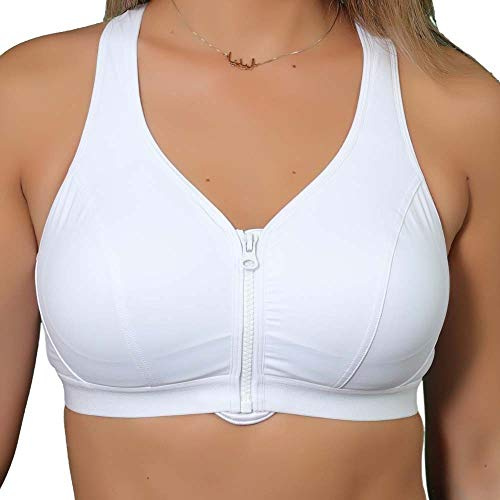 Gemm Ladies Black or White Zip Front Fastening Sports Bra Medium Impact Non Wired Active Gym