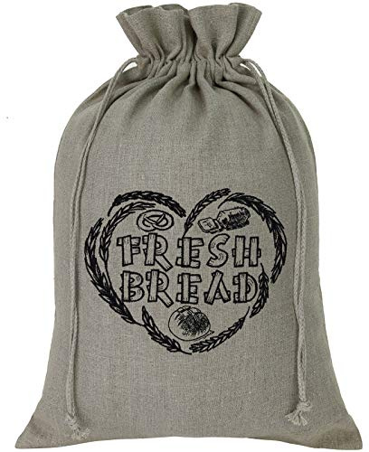 EXPRESS-STICKEREI Brotbeutel Leinen groß 100% Bio Naturleinen Kordelzug Brotsack -Fresh Bread- Bestickt nachhaltig Wiederverwendbare Brottasche Aufbewahrung Leinenbeutel Vegane Einkaufstasche