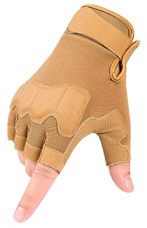 Gants Tactiques Demi-Doigts Hommes Femmes Gants sans Doigts Antidérapants pour Sports De Plein Air Cyclisme Moto Randonnée Escalade Camping Chasse Course À Pied,Sand,M