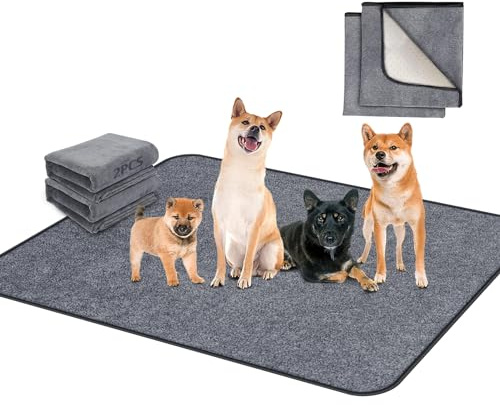 Hygieneunterlagen für Haustier, 2 Waschbar Pee Pads für Hunde, Wickelunterlage für Hunde Katzen, Epoxy Rutschfester Trainingseinlagen für Welpen, Polarfleece Wasserdichter Haustier Matte 90*150cm