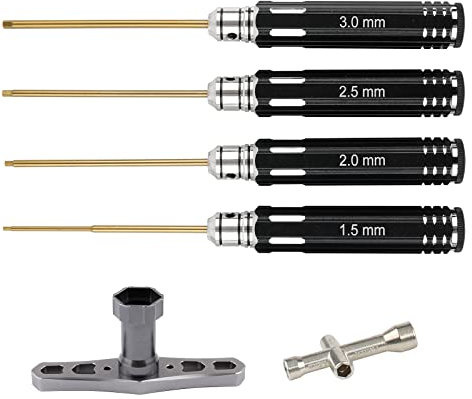 Rowiz 6 in 1 RC Car Tool Kit,Hex Screwdriver Set (1.5/2.0/2.5/3.0mm Hex Screwdriver),Cross Wrench,17mm Wheel Hex Wrench