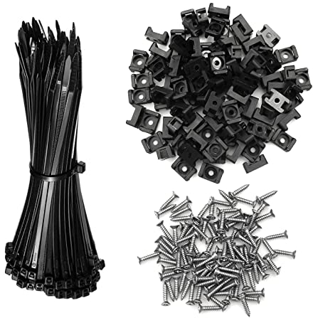 burkfeeg 100 Set Schraubsockel für Kabelbinder Sattelhalterung Halterungs-Sockel für Kabeldraht-Rohrleitungen Kabelbinder-Halter-Set mit 100 Stücke Kabelbindern, Schrauben