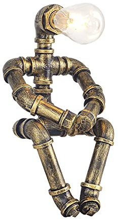 Kaj Hejmo Water Pipe Robot Style Tischlampe- Vintage Industrial Tischlampe-Steampunk Lampe Eisen Retro Nachttischlampe für Vintage Möbel Dekorationen (Bronze-Style B)