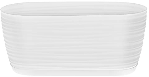 SPARKLE PLANTS Sahara Indoor Plant Pots – Modern Oval Plastic Flower Pots with Drainage Hole & Saucer – 7 Sizes, 8 Colours for Succulents, Herbs, Flowers & Houseplants (27 cm, White, Oval)