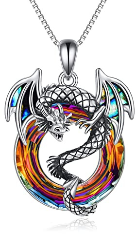 TOUPOP 925 Sterling Silber Drachen Kette für Damen, Drachengeschenke Drachen-Anhänger, Gotisch Schmuck mit Kristall, Geburtstagsgeschenk für Frauen Drachenliebhaber