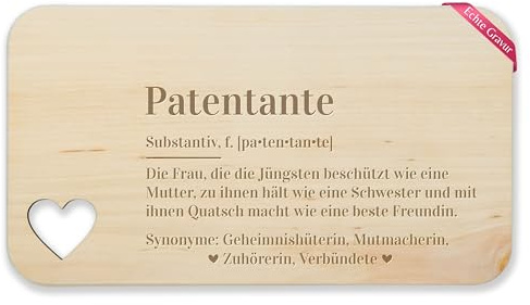 Frühstücksbrettchen Holz Herz - Tante - Frühstücksbrett - Patentante Definition I Geschenk für Patin I Geschenkidee für Taufpatin I Pateneltern - 22,5x12,5 - Holz - godi weihnachten taufpate
