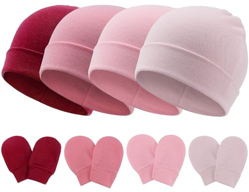DRESHOW Bonnets de Naissance et Moufles de Protection Bébé Gants Bonnet Nouveau-né Bambin Doux Mignon Tricoté Chapeau 0-6 Mois, Taille Unique