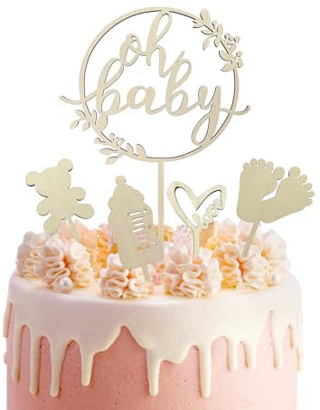 5 piezas de madera para tartas, decoración de tartas, decoración de tartas, decoración de baby shower, revelación de género