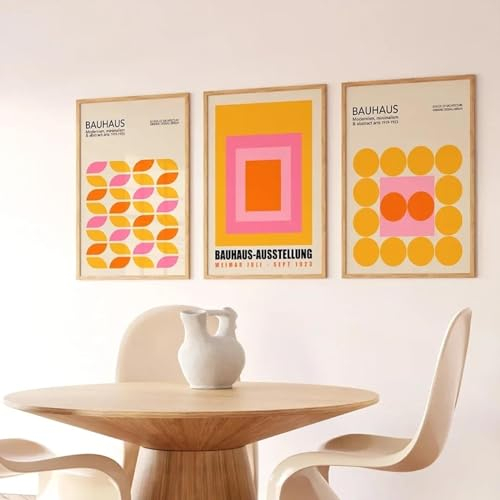 KemneT Bauhaus-Ausstellung geometrische Leinwandbild Poster Kunstdrucke abstrakte moderne Galerie Wand Bilder Bilder für Wohnzimmer Heimdekoration 40 x 60 cm x 3 ungerahmt