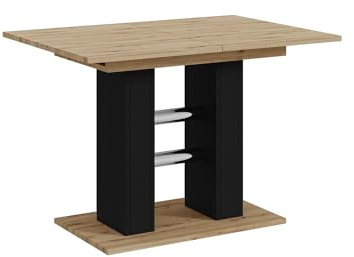 MEBLINI Esstisch Ausziehbar - Esszimmertisch Modern - Küchentisch - Säulentisch - Ausziehtisch - Dining Table - Esszimmertische - 100-140x60x75cm - WILD MINI - Artisan Eiche/Schwarz Matt