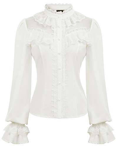 CURLBIUTY Women's Victorian Shirt Long Sleeve Gothic Blouse Renaissance Vintage Lace Button Down Top