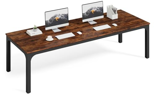 LITTLE TREE Two Person Desk, 78.7 Inches Extra Long Computer Desk, Wooden Large Office Desks with Strong Metal Legs, Double Desk for 2 People, Writing Study Table for Home Office, Brown & Black