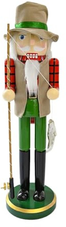 Figurine Casse-Noisette, Pêcheur Casse-Noisette | Ornements de Noël en bois de pêcheur de 14,96 pouces,Pêcheur en bois de décoration de casse-noisette avec la canne à pêche et le poisson à la main