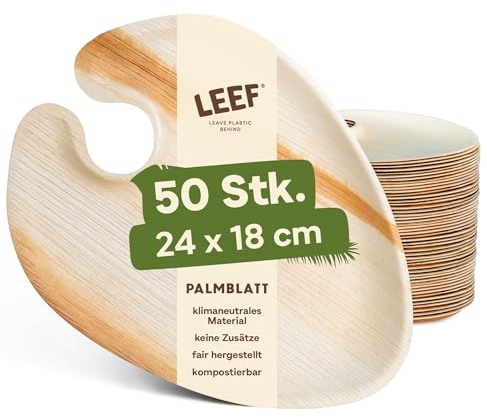 Leef® assiette jetable en palmier [50pcs ⌀ 24cm] assiette barbecue comme décoration d'anniversaire [ovale] assiettes plates alternative aux assiette plastique reutilisable comme vaisselle jetable