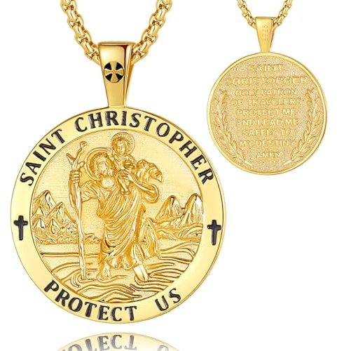 EUDORA Harmony Ball 925 Sterling Silver Archangels Necklace for Women Men, St Christopher Medal St Michael Virgin Mary St Benedict Pendant Original Protection Religion Amulet Jewelry Gift, 22+2