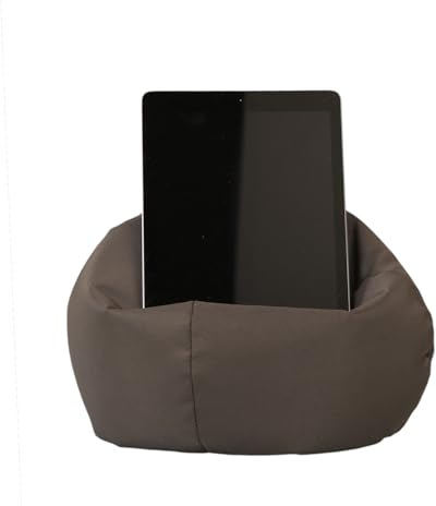 Crescent Textile iPad, eReader & Book Mini Bean Bag Cushion Holder for All Devices & Any Angle on Any Surface Soft Pillow Lap Stand, Handy Side Pocket Portable Bean Bag (Charcoal)