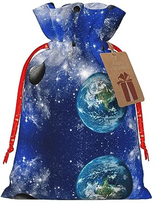 HJLUUFT Geschenktüte mit Planeten-Galaxie-Druck, mit Kordelzug und Geschenkanhänger, Jutebeutel, Hochzeit, Weihnachten, Partyzubehör