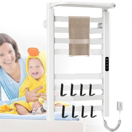 KXQYIKYI Portasciugamani riscaldato Elettrico - Scaldasalviette autoportante a Parete per bagni, scaldasalviette Elettrico - con Display Digitale Touch LCD, Riscaldamento rapido 2-3 Minuti, Bianco