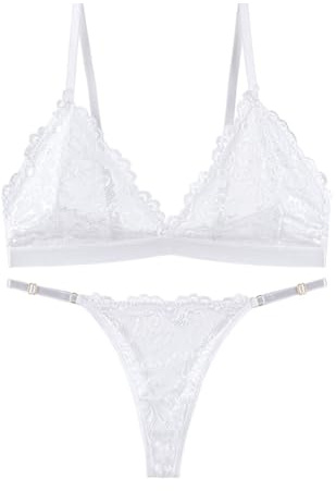 AMateschitz Set di Reggiseno e Perizoma in Pizzo da Donna, Lingerie Sexy in Pizzo, Reggiseno Senza Ferretto, Biancheria Intima, Reggiseno Triangolare con Perizoma, Babydoll, Dessous a Spallette