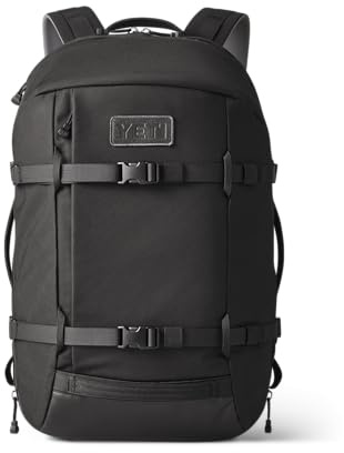 YETI Crossroads 27L Travel Backpack with Laptop Sleeve, Black | Water & Abrasion-Resistant Laptop Backpack with Wide-Opening Design, Bottle Access & Luggage Pass-Through