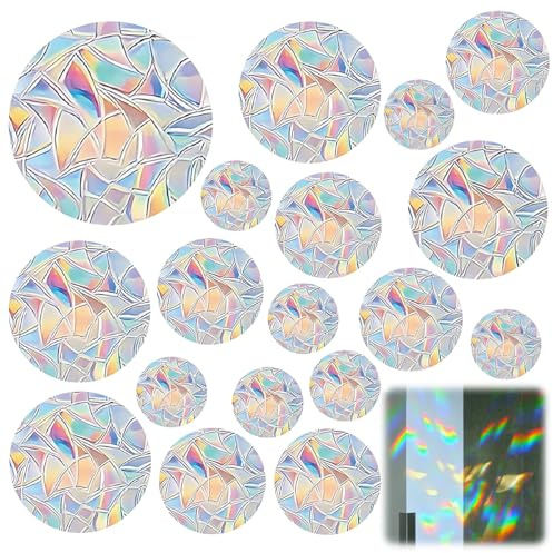 52 Stück Runden Prisma Fensteraufkleber, Vogel Anti Kollisions Fenster Aufkleber, Regenbogen Fensterfolie, PVC Anti-Kollisions-Aufkleber, Sonnenfänger Sticker, für Stopps Birds Flying in Windows