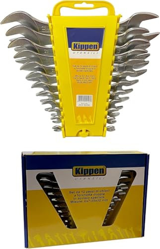 Kippen 1046K - Set da 12 Pezzi di Chiavi a Forchetta Doppia in Acciaio Speciale. Misure: 6x7-30x32 mm.