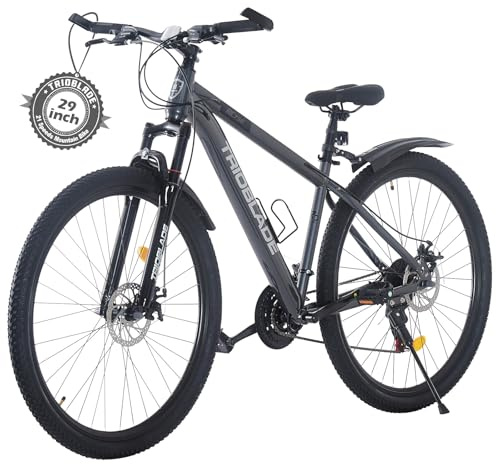 TRIOBLADE 29 Inch Mountain Bike 21 Speeds Bike 17.5 Inch Lightweight Aluminium Frame Bicycle for Adult Men Women, Lockout Suspension Fork, Dual Disc Brake(Mudguard Style, Grey)