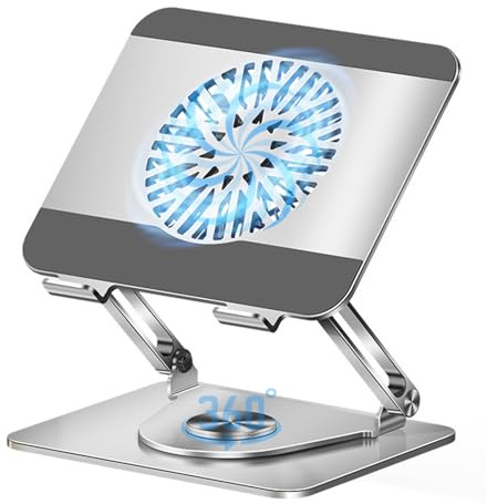 Laptop-Kühlpad 360° drehbarer Laptop-Ständer mit 5 Turbo-Kühllüfter, 2 verstellbaren Neigungswinkeln und höhenverstellbar von 0-12 Zoll, geeignet für 10-17,3 Laptops
