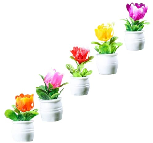 Garneck 5pcs Miniature Flower Pots Doll House Flower Planter Ornaments Tiny House Bonsai Decoration Resin Flowerpot Model for Dollhouse Miniatures Garden Mini Flowerpot