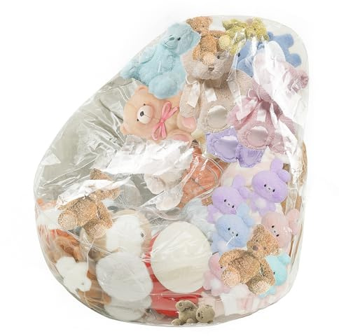 KTCINA Clear Animal Bean Bag Chair Cover PVC Stuffed Animal Storage with Rope Large Plush Toy Storage Chair Open Stuffed Toy Organizer for Organizing Toddler & Children Rooms Soft Toys ONLY COVER