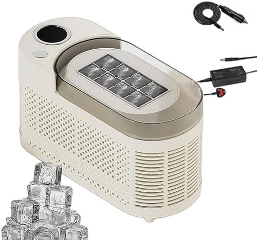 Machine à glaçons portable de comptoir, machine à glaçons domestique, 8 glaçons en 10 à 15 minutes, mini machine à glaçons compacte avec adaptateur DC 12 V, for fêtes, camping, hayon, barbecue(White)