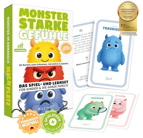 Gefühlsmonster Karten-Set für Kinder – 30 emotionale Spiel- & Lernkarten ab 4-99 Jahre – Gefühlskarten mit Monster-Illustrationen – Pädagogisch wertvoll für Familie, Kita, Schule & Therapie