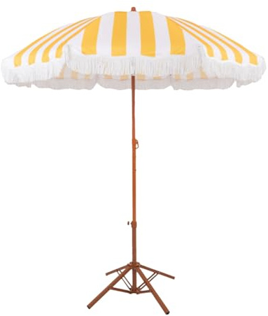 CTREVL 200cm Parasol Balcon Inclinable avec Franges, Parasol de Jardin Exterieur avec Pied, Angle réglable à 45° Coupe-Vent et Imperméable Anti-UV pour Balcon Patio Terras(Jaune)