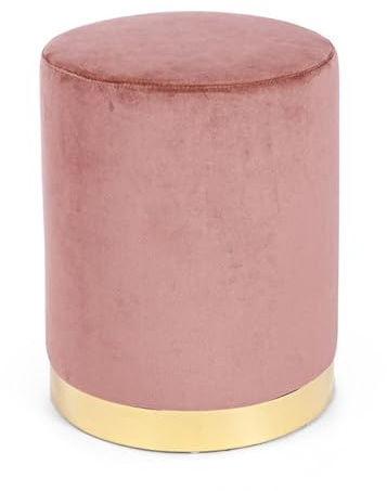 Yellowshop | Pouf Sgabello LUCY in tessuto poliestere effetto velluto – Ø 35 cm x H 42 cm – struttura in legno e MDF – ideale come seduta extra, poggiapiedi o complemento d’arredo Rosa Antico