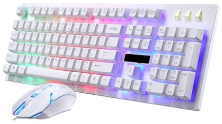 NOLITOY Kit Clavier Gamer Mécanique et Souris Filaire Lumineuse en Plastique Blanc, 104 Touches, Résistant à l'usure, pour Café et Maison