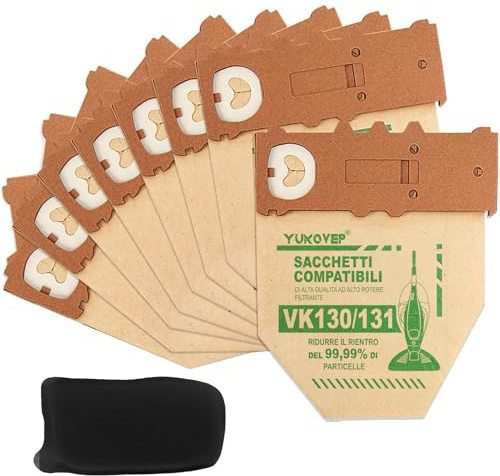 8 Sacchetti per Aspirapolvere vorwerk folletto VK130 VK131,con 1 Filtre Motore Ricambi per Aspirapolvere Vorwerk