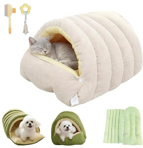 fjaldjfu Abnehmbares und Waschbares, Geschlossenes Winter-Katzenbett, Abnehmbares Und Waschbares Katzenbett, Abgeschlossenes Höhlenhaus für kleine Katzen und Hunde (White,L)